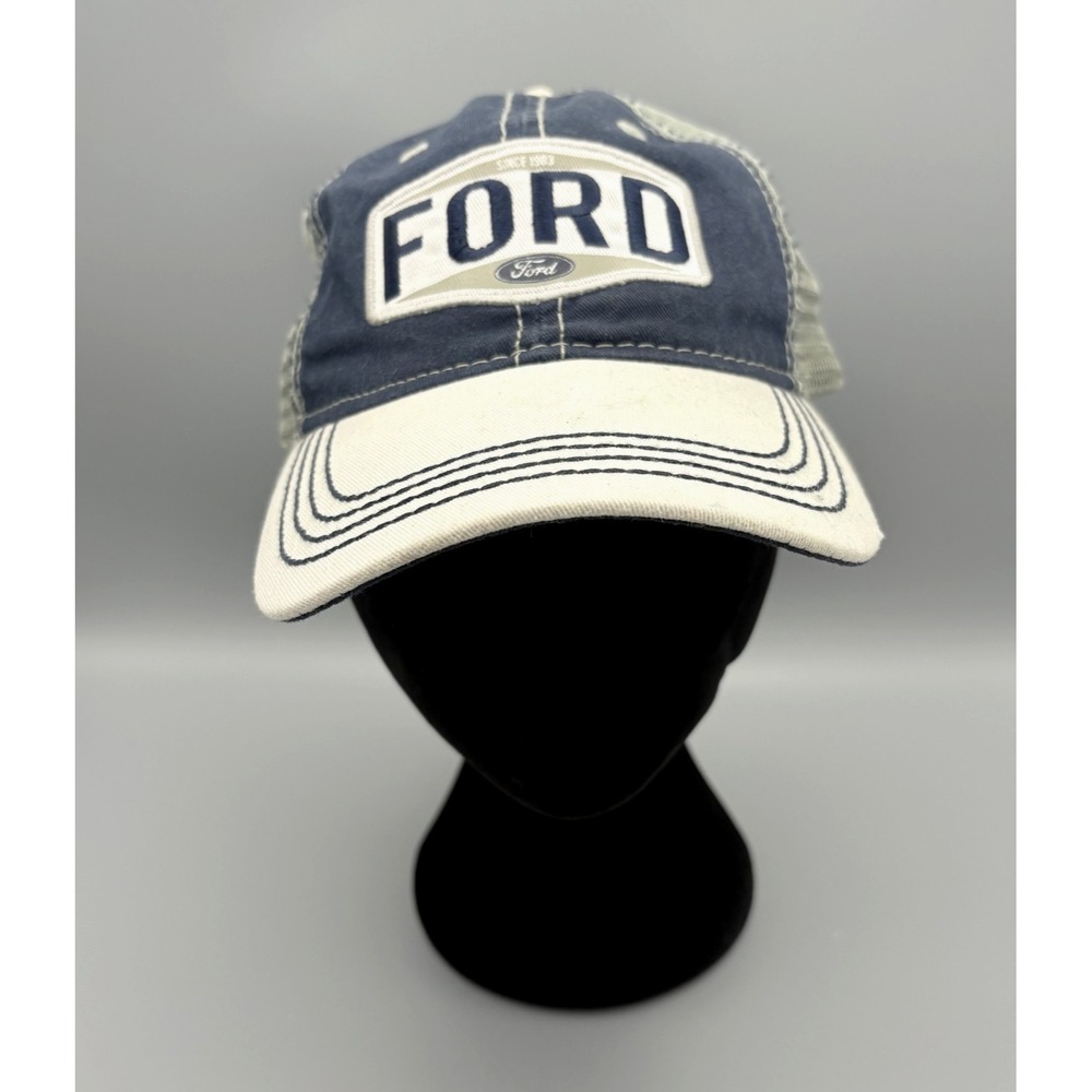 H3 Headwear Ford Mesh Trucker Hat Blue/White Adjustable Snapback Cap